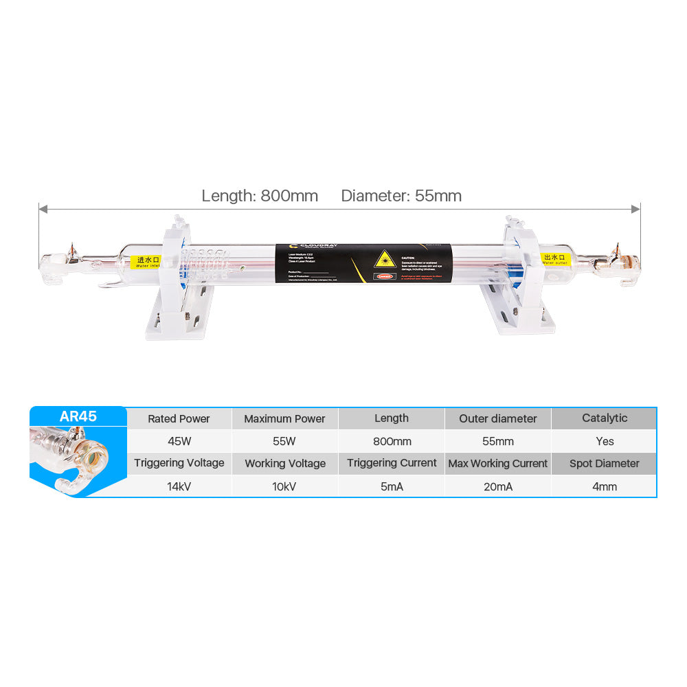 EU Stock Cloudray 45W AR Series CO2 Glass Laser Tube