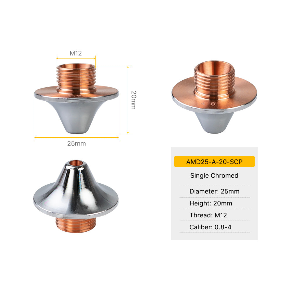 Cloudray AMD A Type Chrome-plated Laser Cutting Nozzles D25 H20 M12