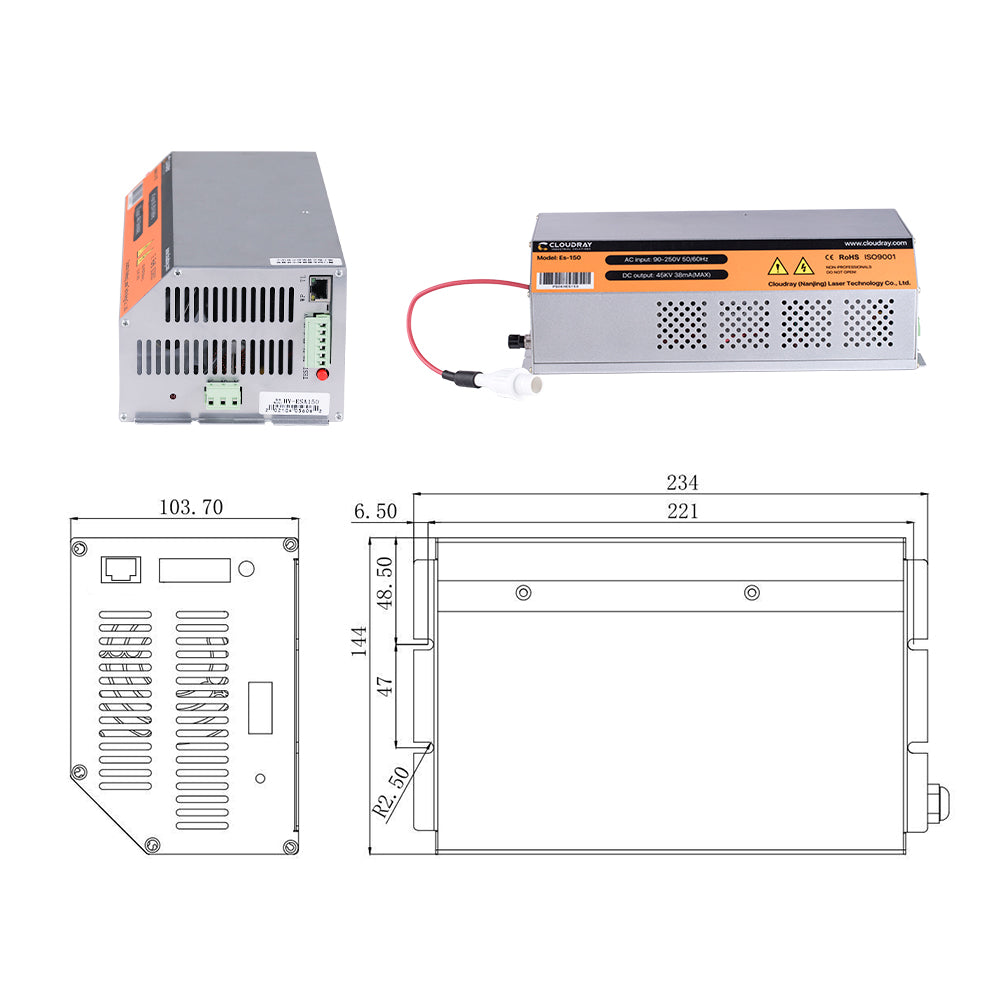 Cloudray 150-180W HY-Es Series CO2 Laser Power Supply