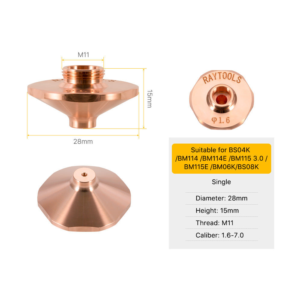 Cloudray D Type Original Raytools Laser Single Layer Nozzle Caliber 1.6-7.0 For BS04K/BM114/BM114E/BM115 3.0/BM115E/BM06K/BS08K