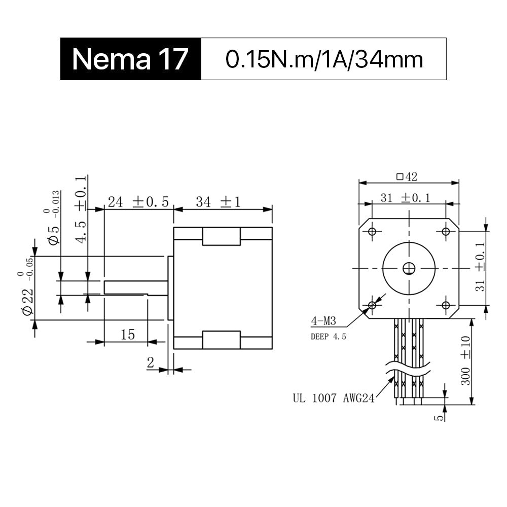 Cloudray 34mm 0.15N.m 1A 2 Phase Nema17 Open Loop Stepper Motor