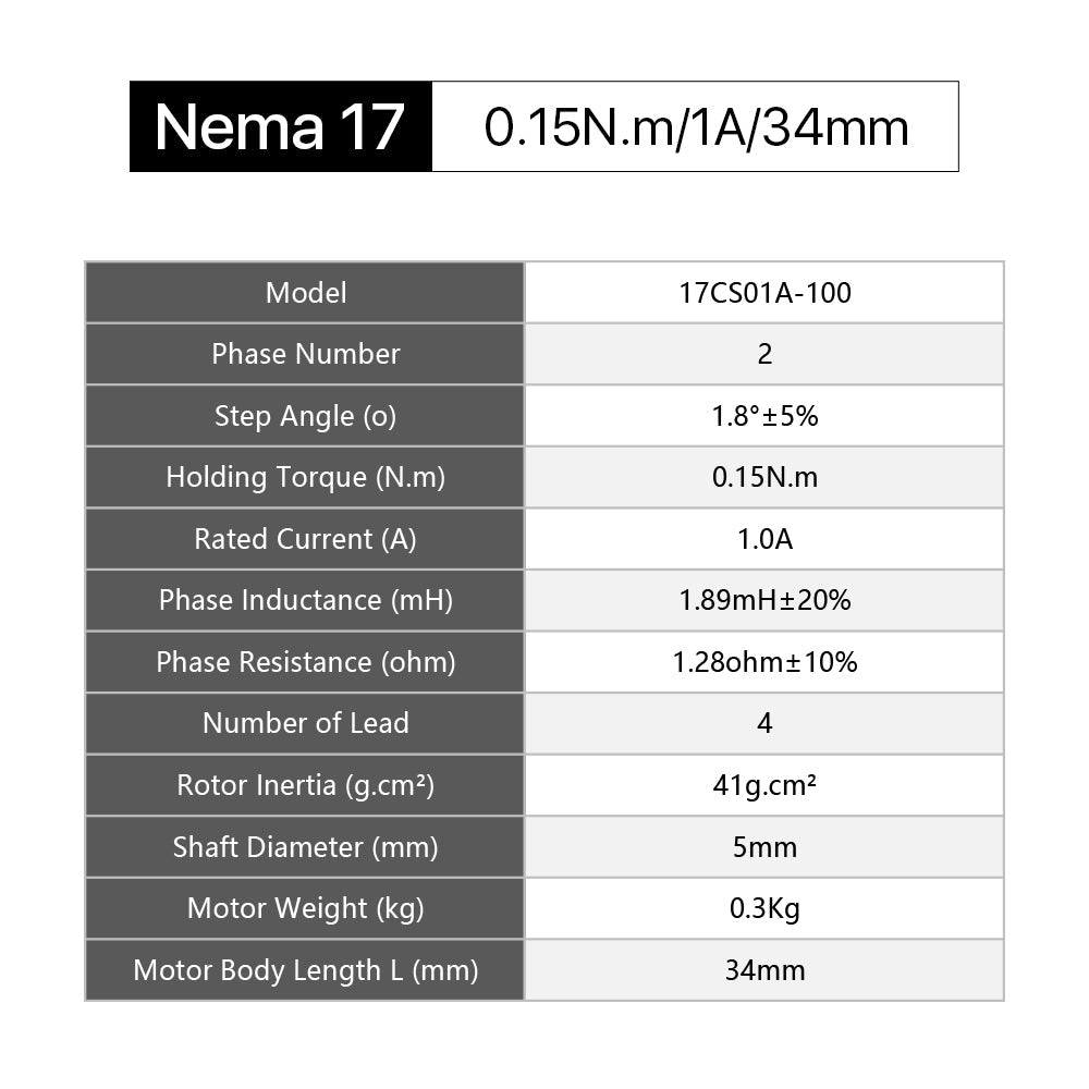 Cloudray 34mm 0.15N.m 1A 2 Phase Nema17 Open Loop Stepper Motor