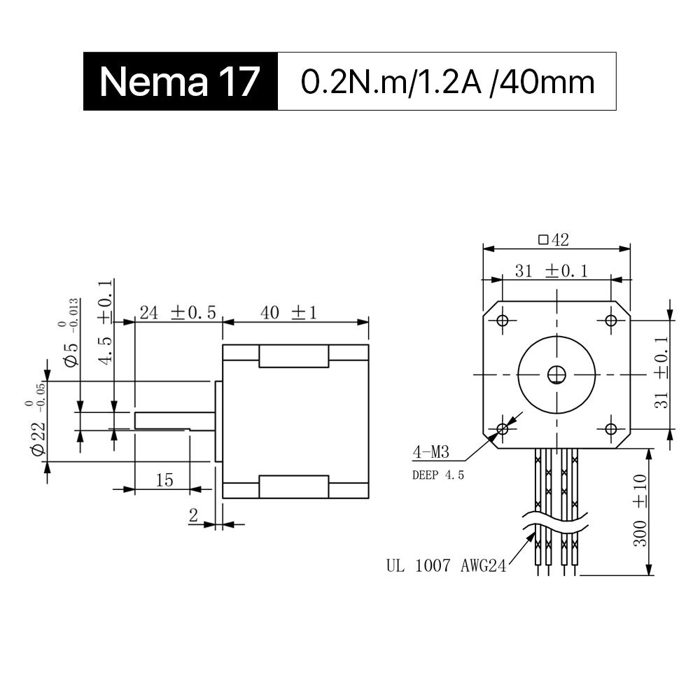 Cloudray 40mm 0.2N.m 1.2A 2 Phase Nema17 Open Loop Stepper Motor