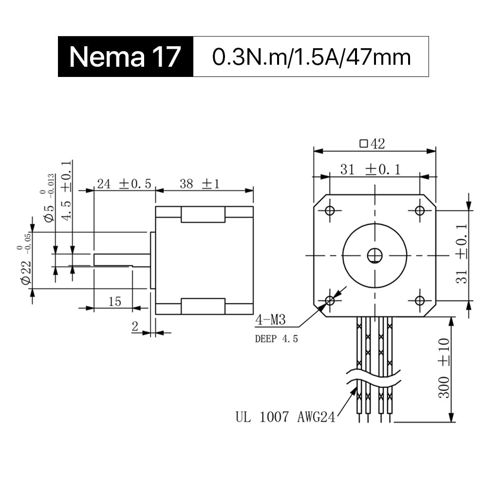 Cloudray 47mm 0.3N.m 1.5A 2 Phase Nema17 Open Loop Stepper Motor