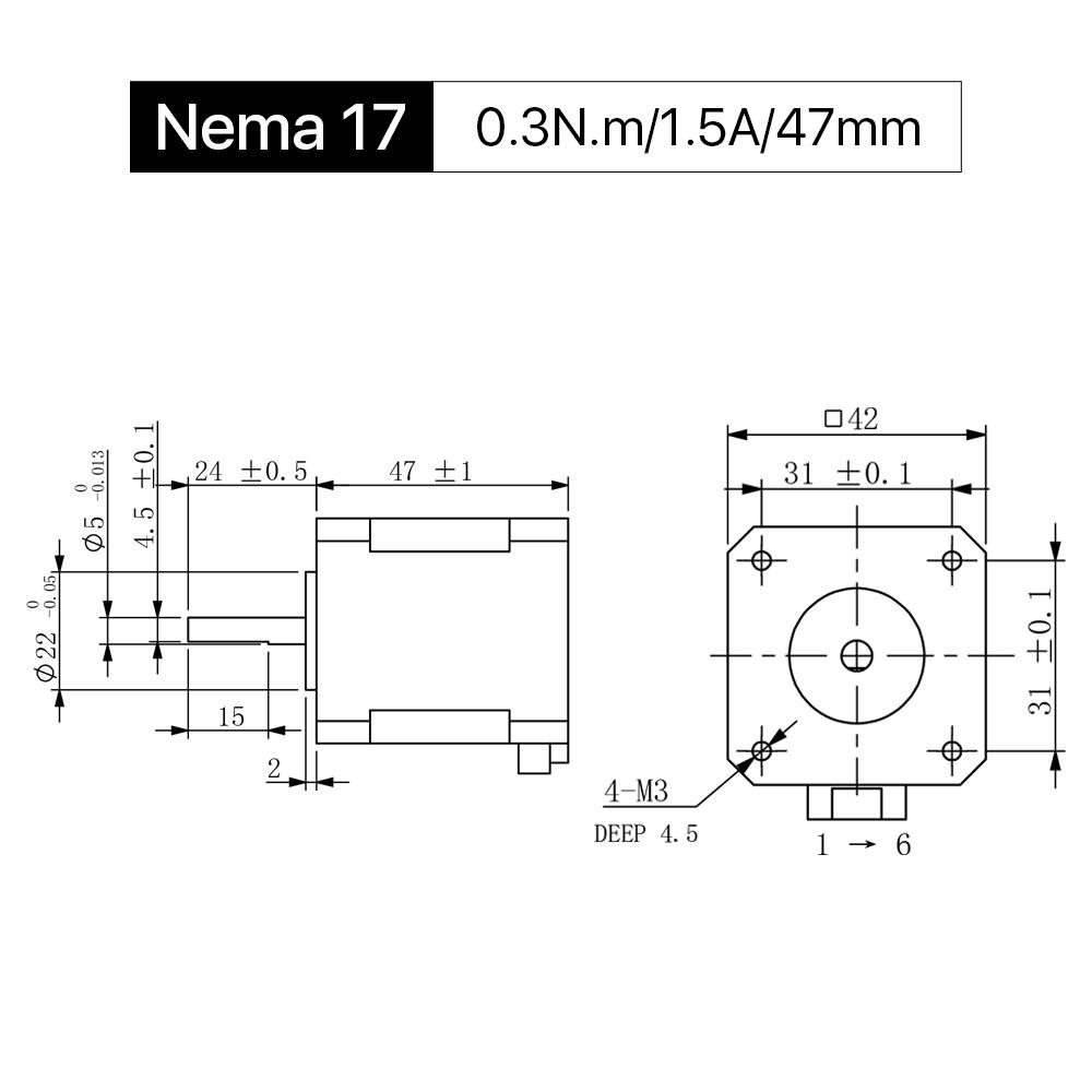 Cloudray 47mm 0.3N.m 1.5A 2 Phase Nema17 Open Loop Stepper Motor with connector