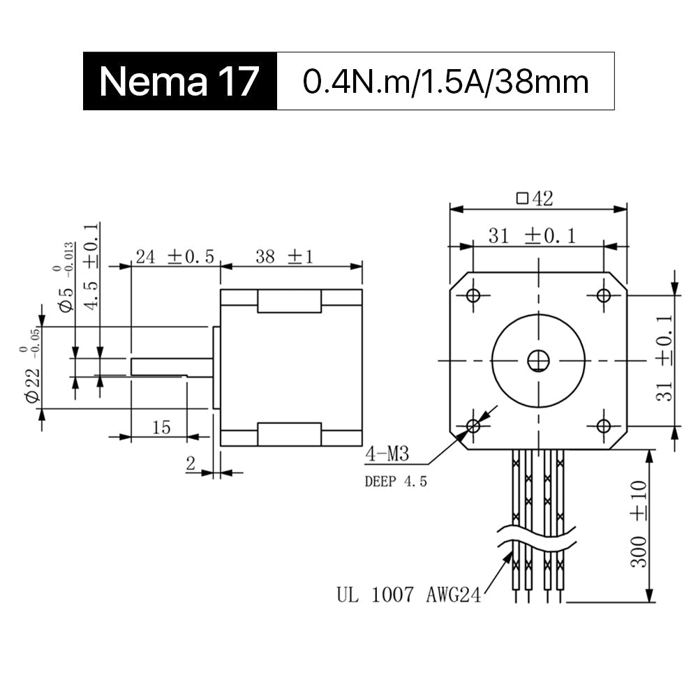 Cloudray 40mm 0.42N.m 1.7A 2 Phase Nema17 Open Loop Stepper Motor