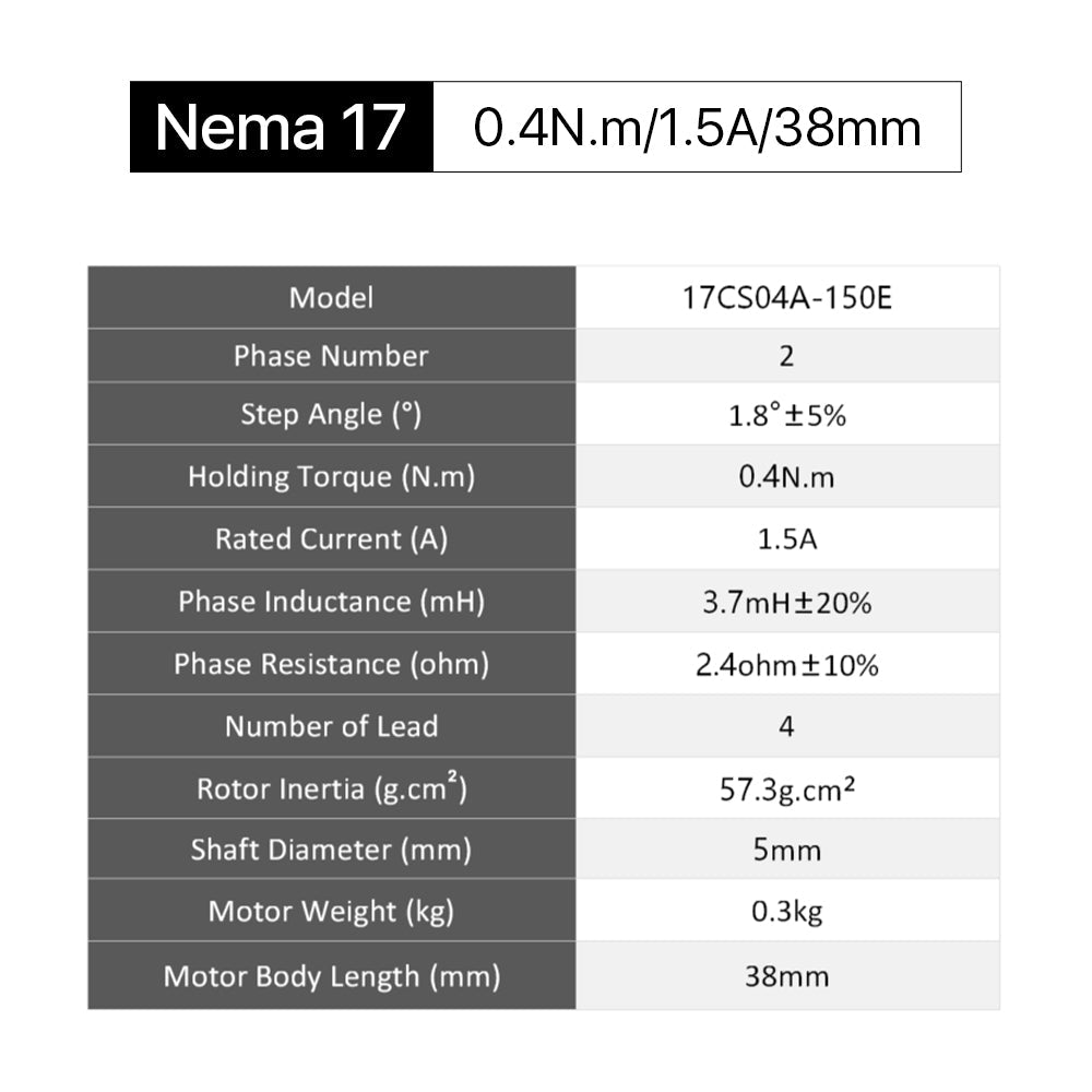 Cloudray 38mm 0.4N.m 1.5A 2 Phase Nema17 Open Loop Stepper Motor With 4-lead Cable