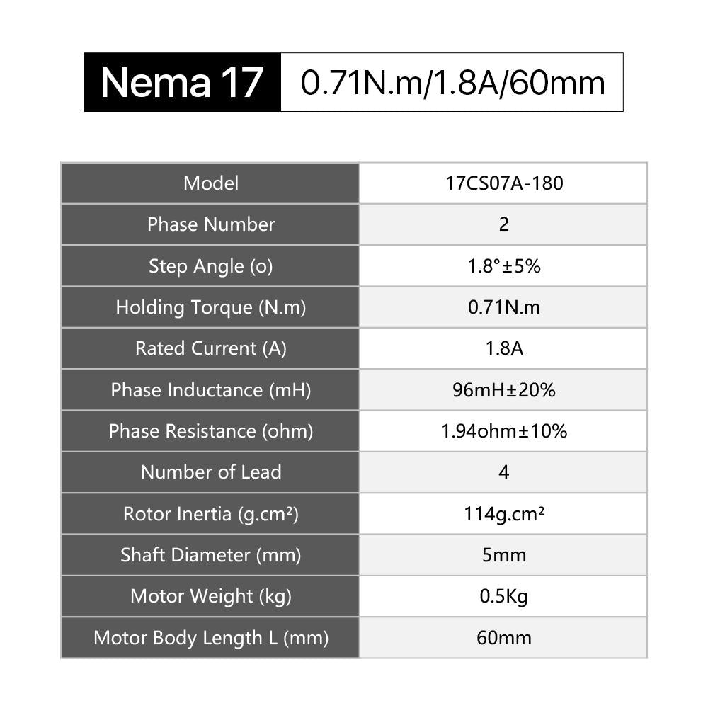 Cloudray 60mm 0.71N.m 1.8A 2 Phase Nema17 Open Loop Stepper Motor