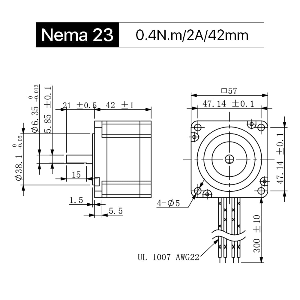 Cloudray 42mm 0.4N.m 2A 2 Phase Nema23 Open Loop Stepper Motor