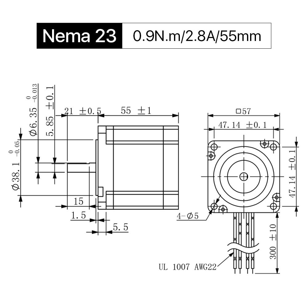 Cloudray 55mm 0.9N.m 2.8A 2 Phase Nema23 Open Loop Stepper Motor