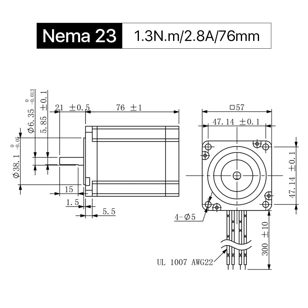 Cloudray 76mm 1.3N.m 2.8A 2 Phase Nema23 Open Loop Stepper Motor