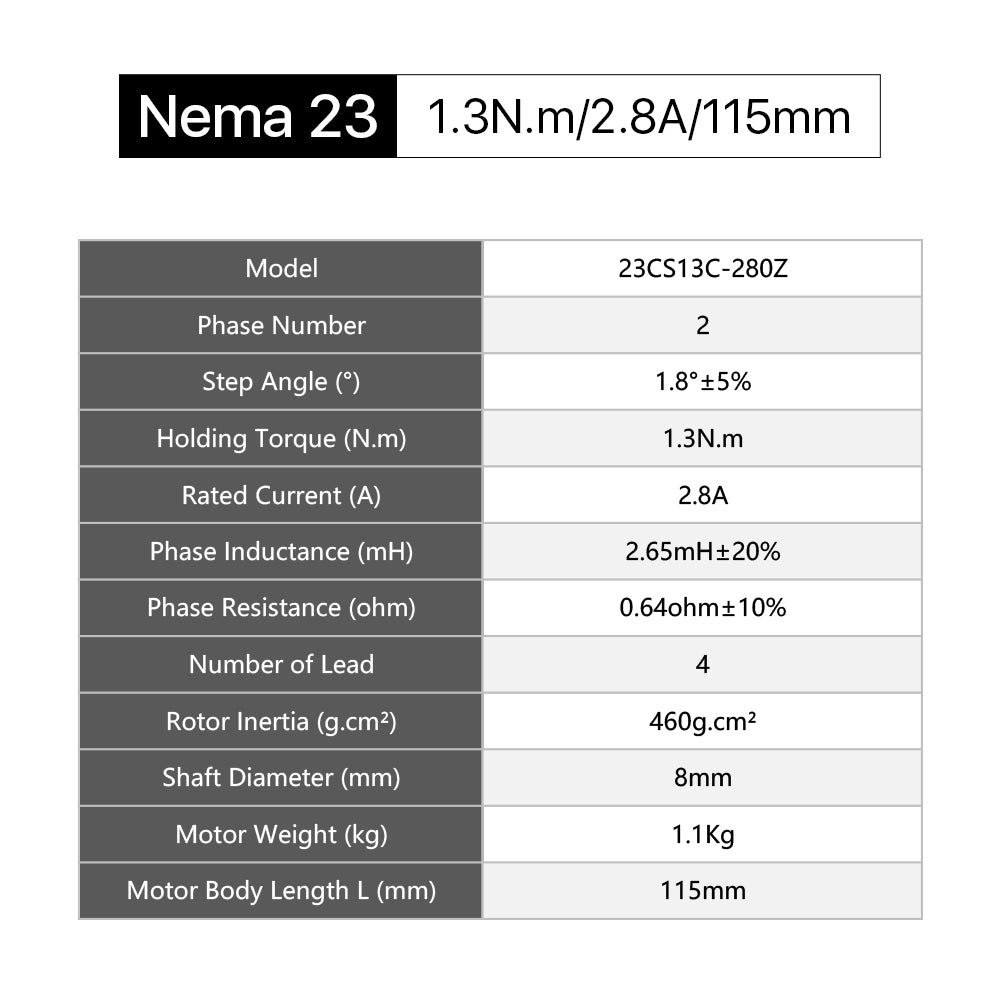 Cloudray 115mm 1.3N.m 2.8A 2 Phase Nema23 Open Loop Stepper Motor