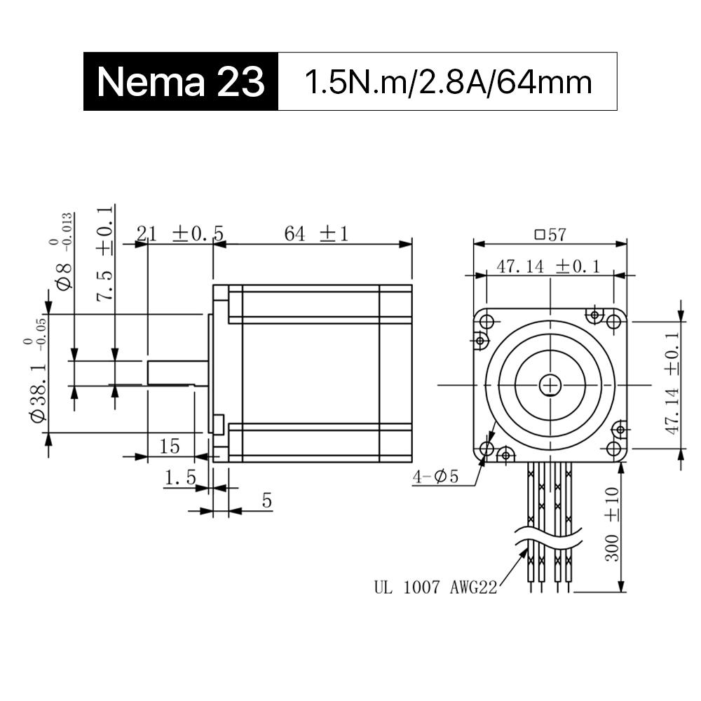 Cloudray 64mm 1.5N.m 2.8A 2 Phase Nema23 Open Loop Stepper Motor