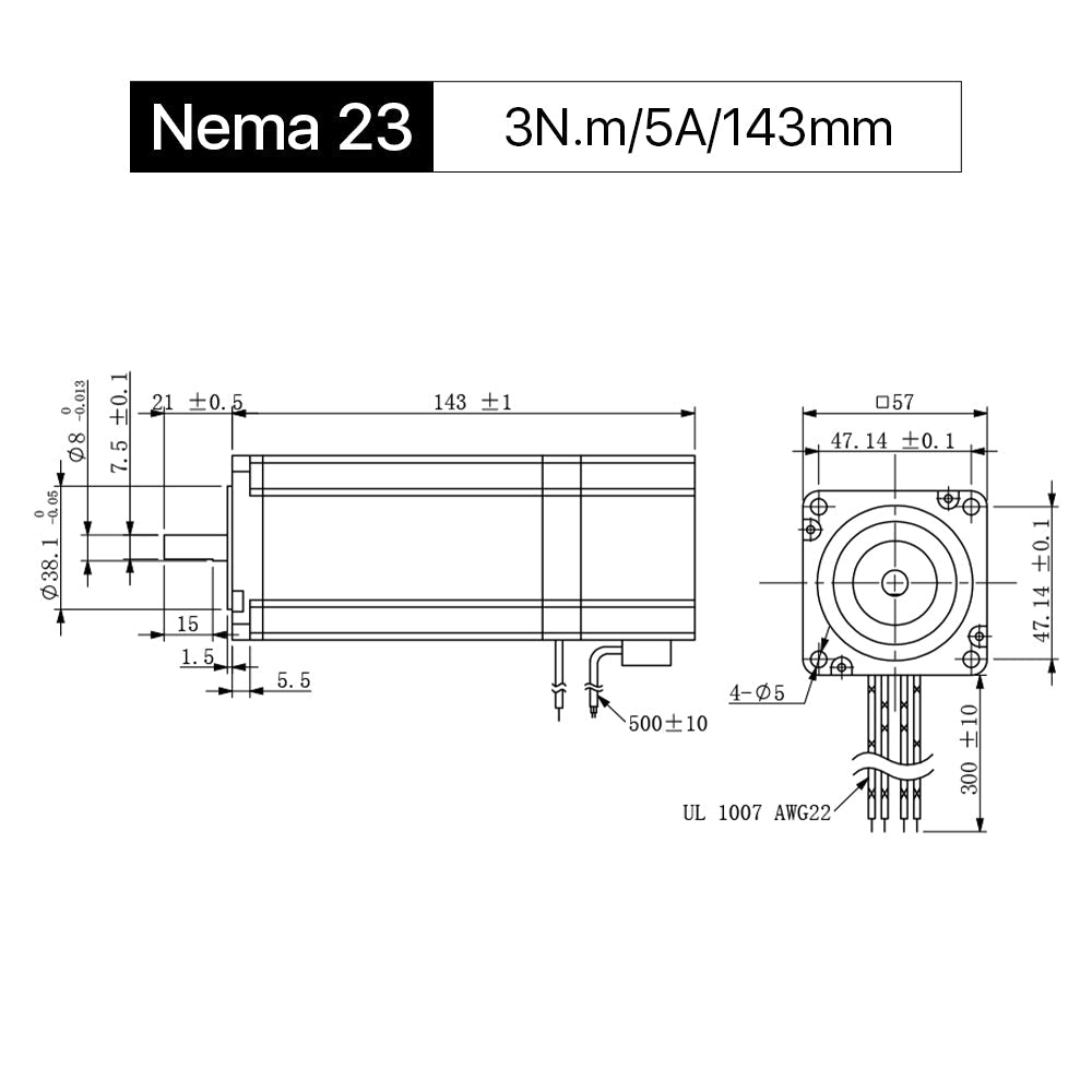 Cloudray 143mm 3N.m 5A 2 Phase Nema23 Open Loop Stepper Motor