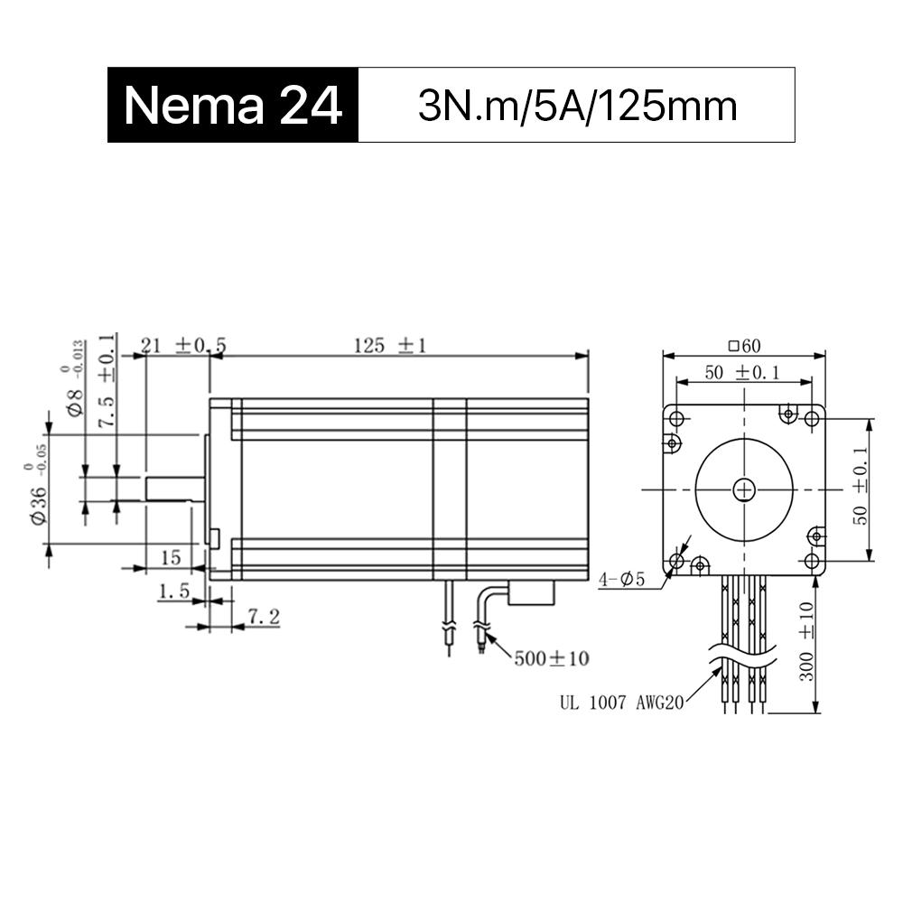 Cloudray 125mm 3N.m 5A 2 Phase Nema24 Open Loop Stepper Motor