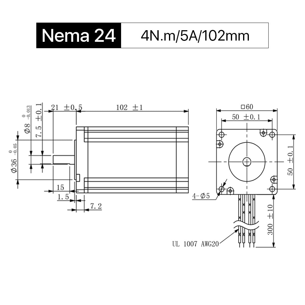 Cloudray 102mm 4N.m 5A 2 Phase Nema 24 Open Loop Stepper Motor