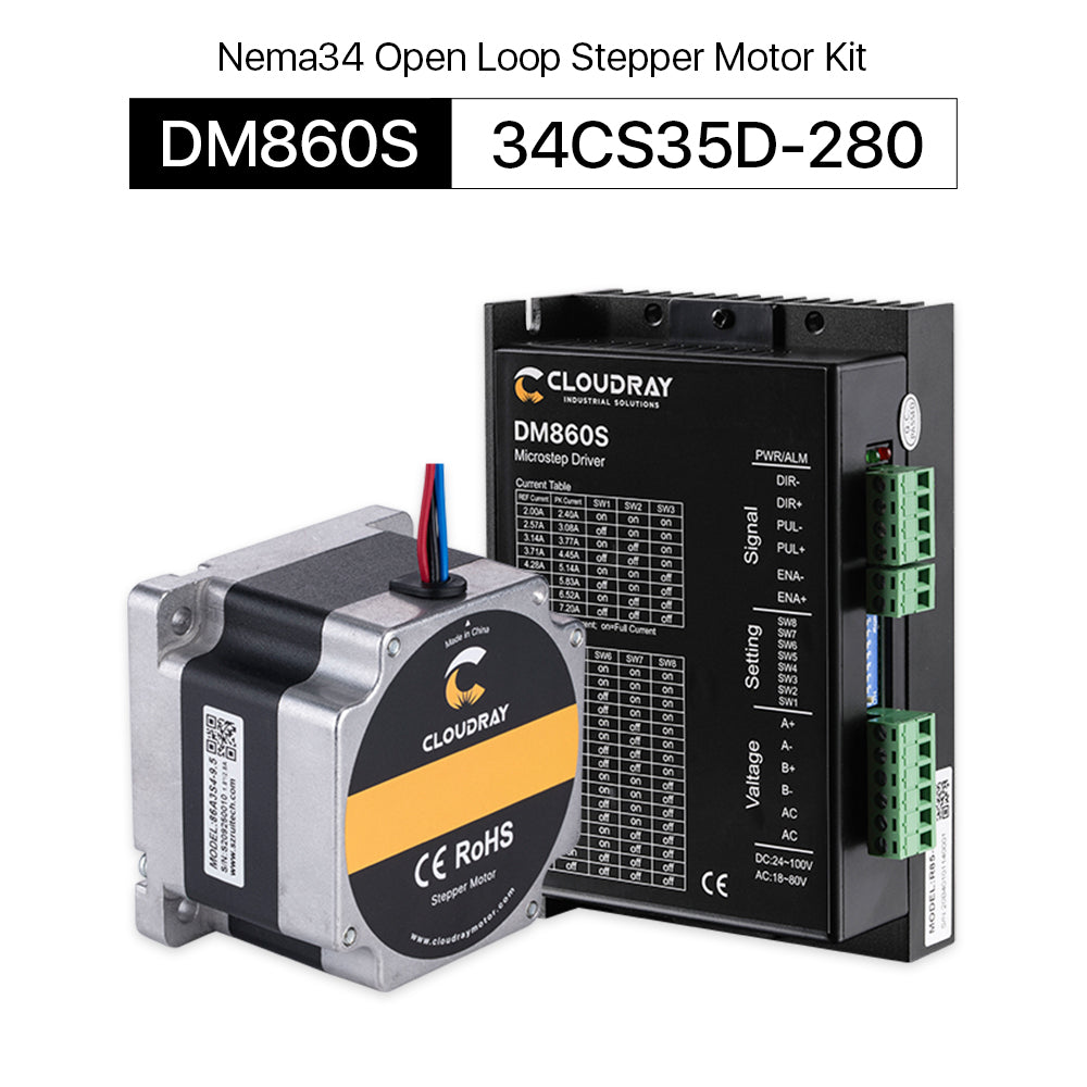 Cloudray 2 Phase Nema34 Open Loop Stepper Motor Driver Kit 34CS35D-280+ DM860S