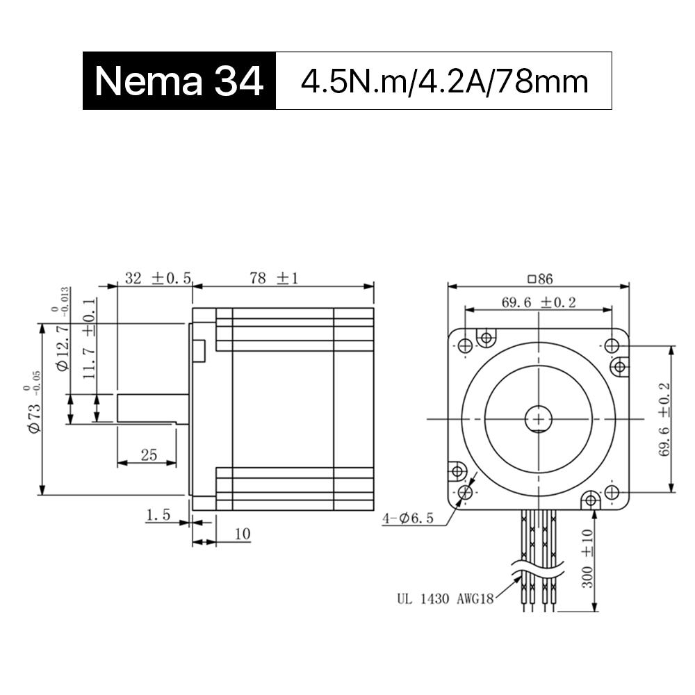 Cloudray 78mm 4.5N.m 4.2A 2 Phase Nema34 Open Loop Stepper Motor With 4 Wires Shaft 12.7mm