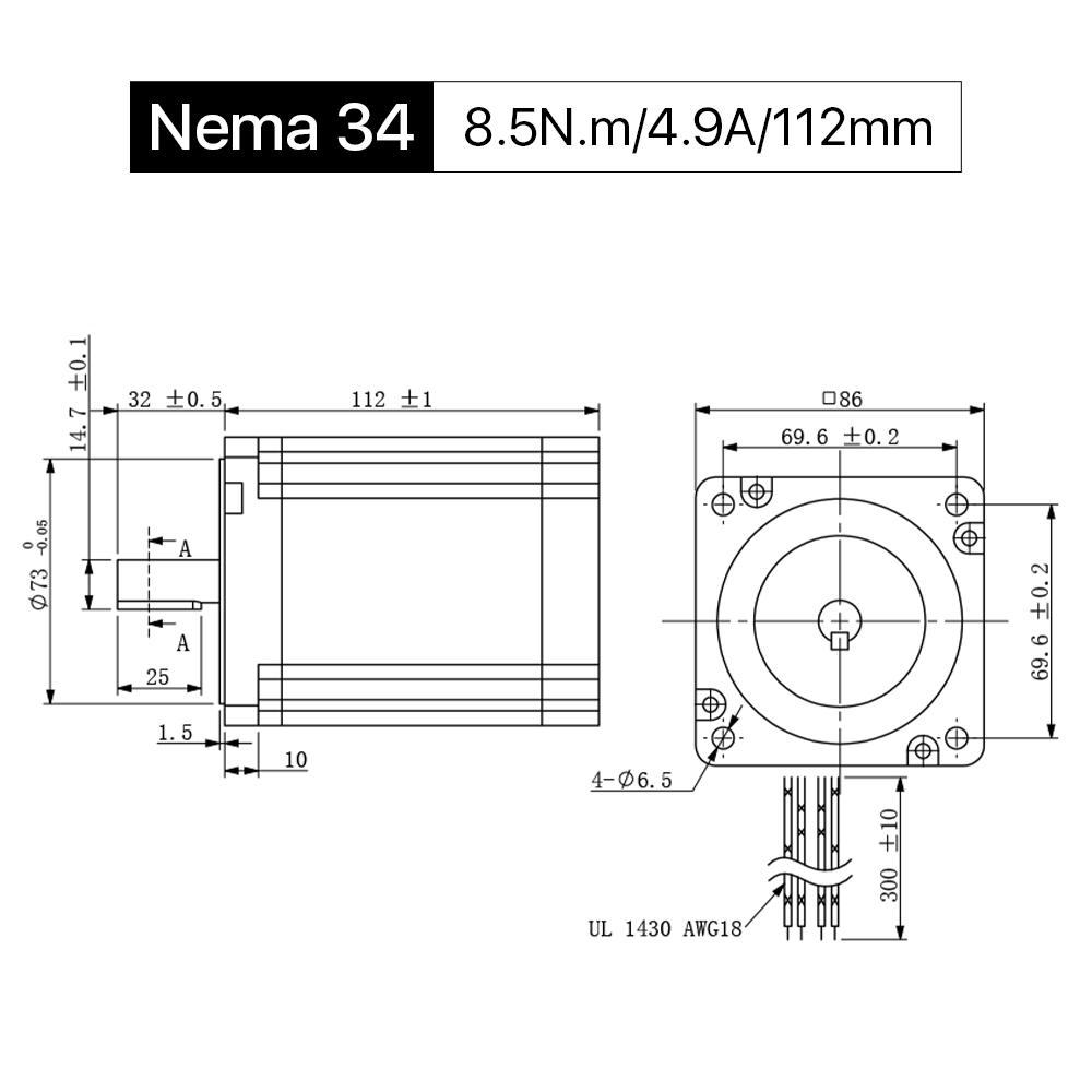 Cloudray 112mm 8.5N.m 4.9A 2 Phase Nema34 Open Loop Stepper Motor