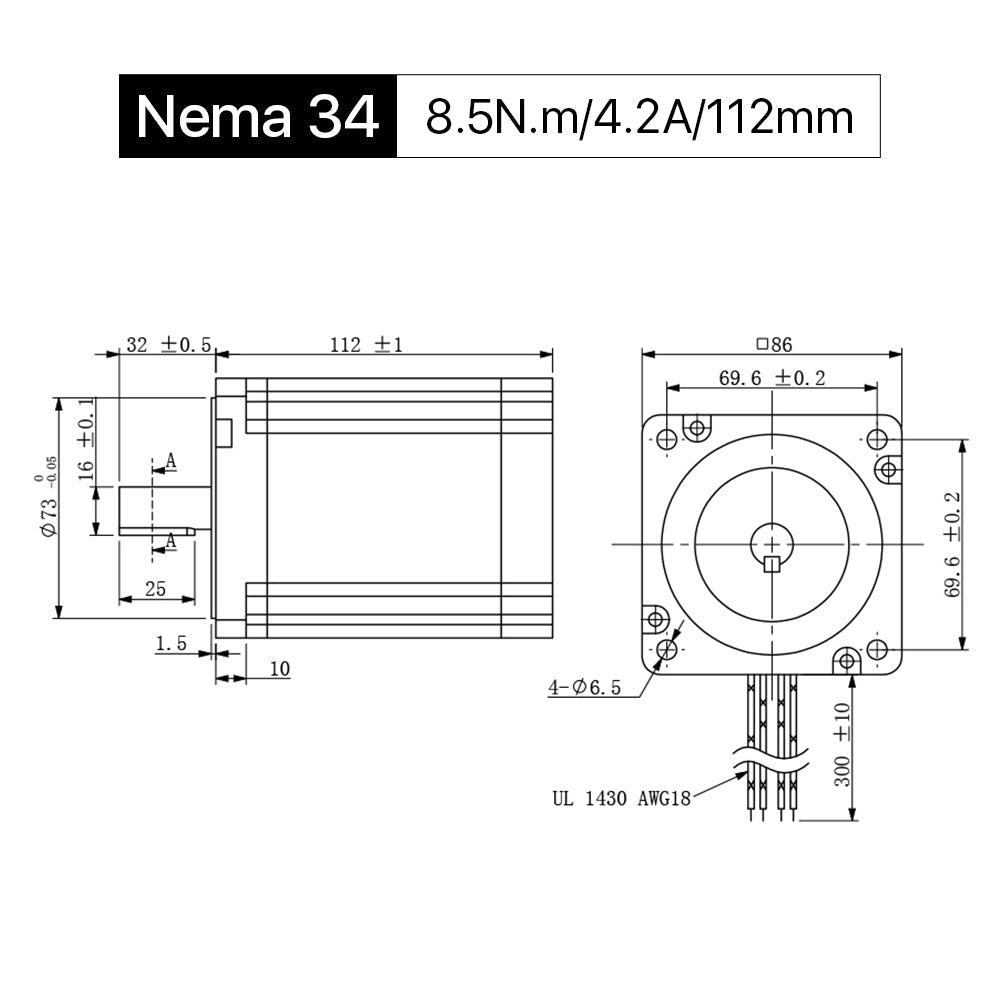 Cloudray 112mm 8.5N.m 4.2A 2 Phase Nema34 Open Loop Stepper Motor