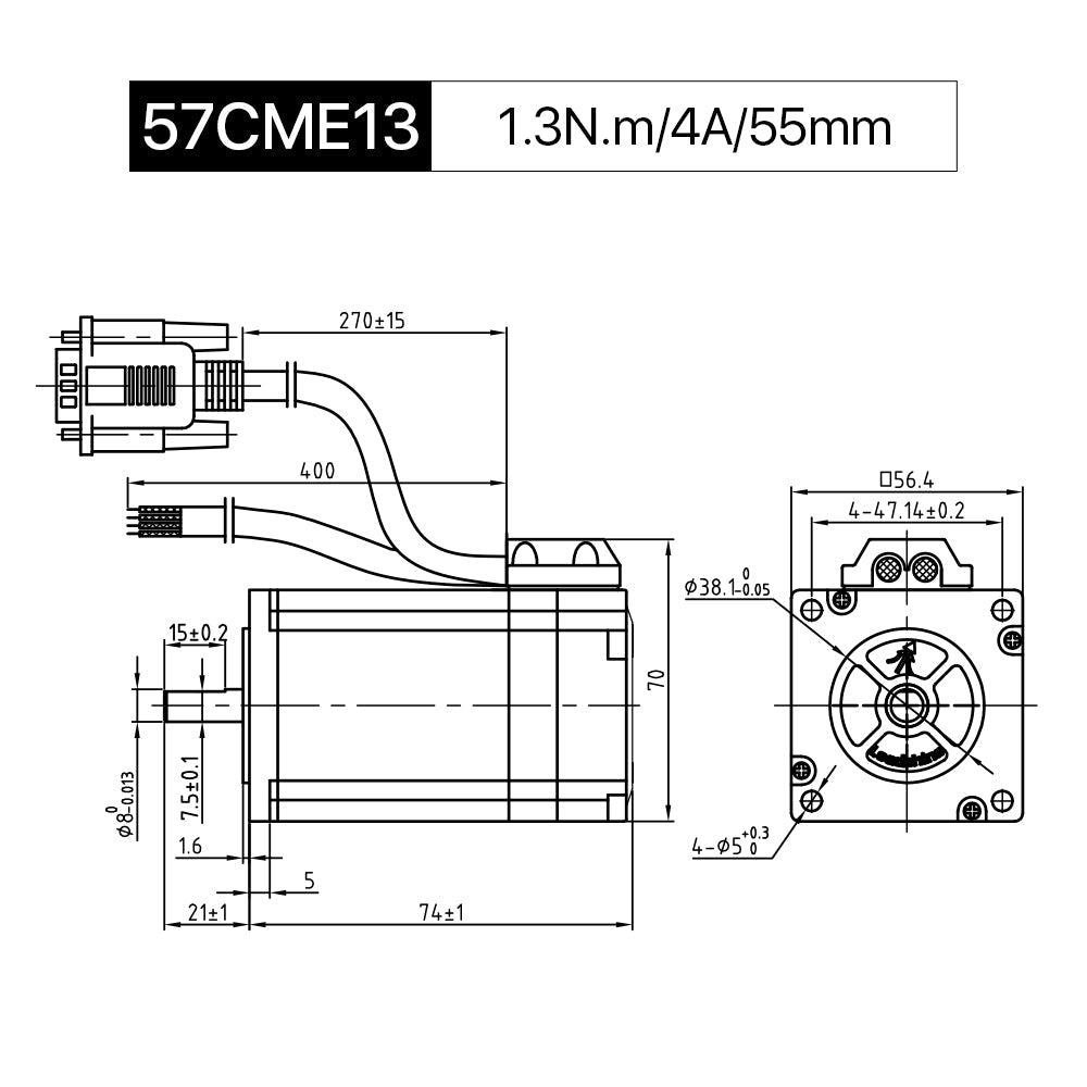 Cloudray 57CME13 55mm 1.3N.m 4A 2 Phase Nema23 Closed Loop Stepper Motor