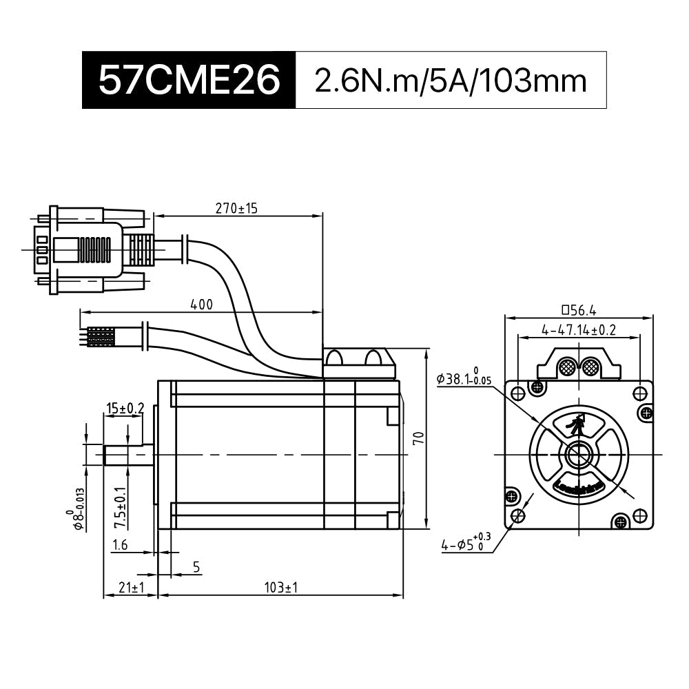 Cloudray 57CME26 103mm 2.6N.m 5A Leadshine 2 Phase Nema23 Closed Loop Stepper Motor