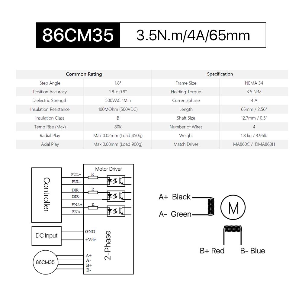 Cloudray 86CM35 65mm 3.5N.m 4A Leadshine 2 Phase Nema 34 Stepper Motor