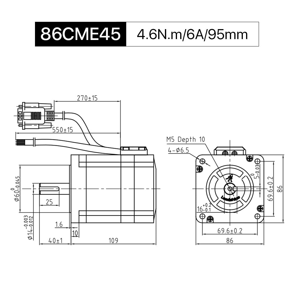 Cloudray 86CME45 95mm 4.6N.m 6A Leadshine 2 Phase Nema34 Closed Loop Stepper Motor