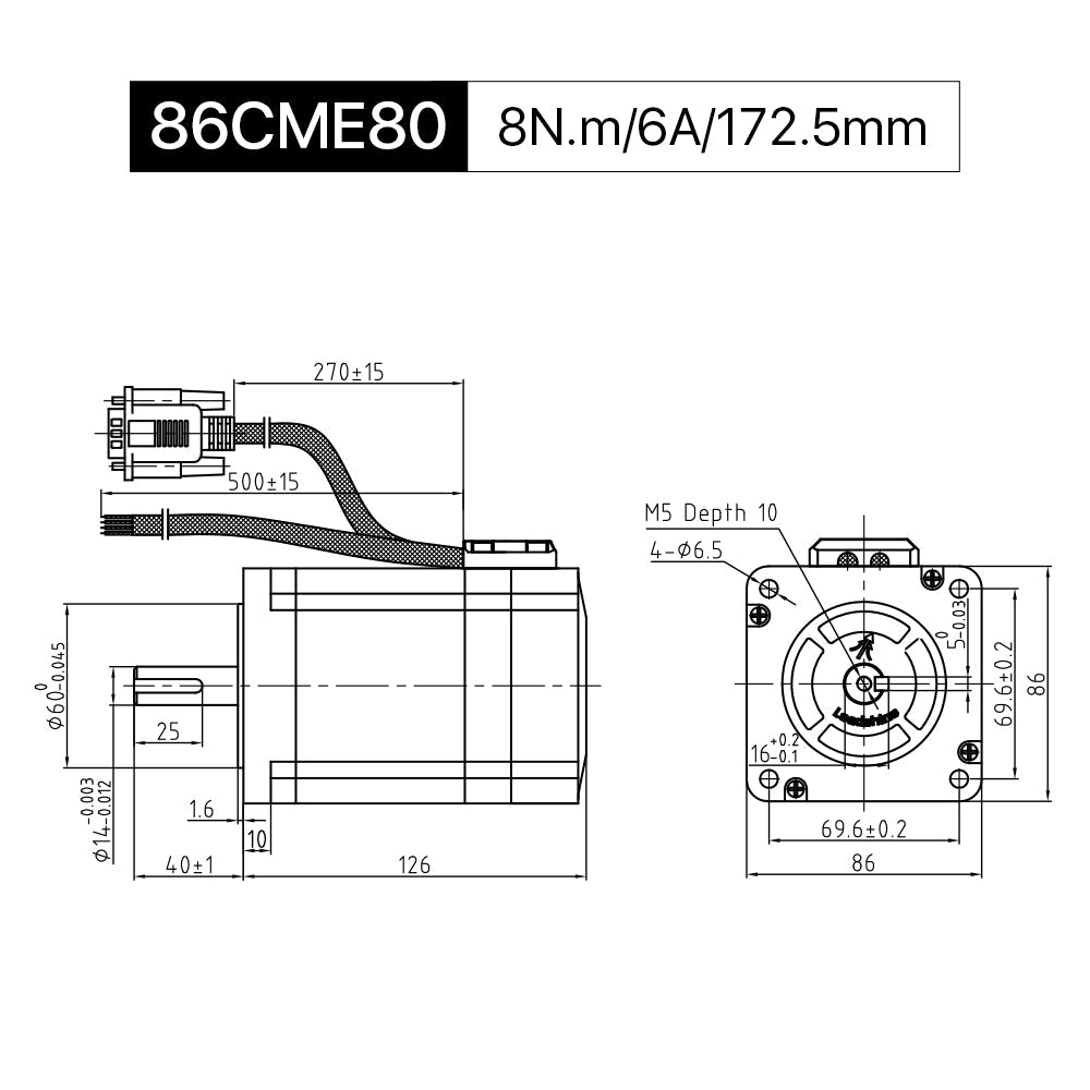 Cloudray 86CME80 172.5mm 8N.m 6A Leadshine 2 Phase Nema34 Closed Loop Stepper Motor