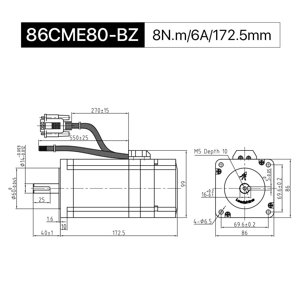 Cloudray 86CME85-BZ 172.5mm 8N.m 6A Leadshine 2 Phase Nema34 Closed Loop Stepper Motor