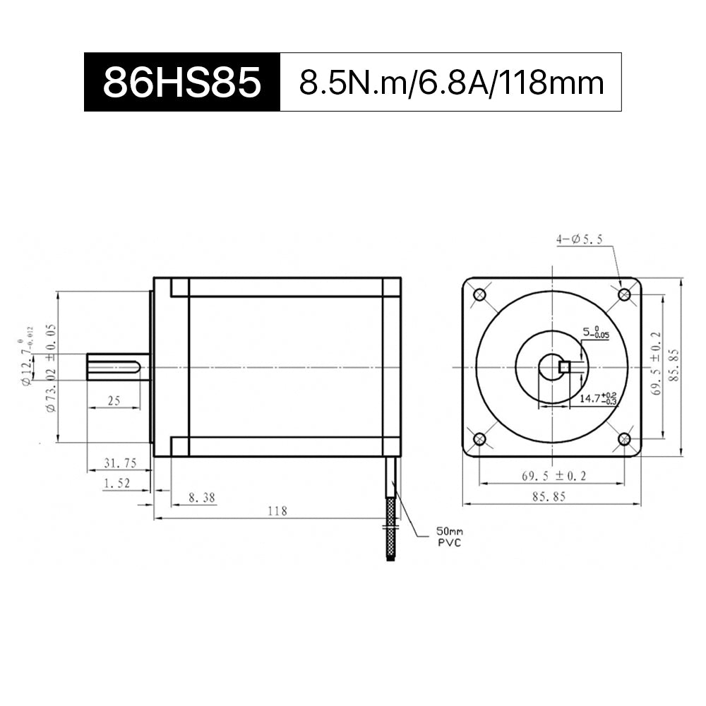 Cloudray 86HS85 118mm 8.5N.m  6.8A  2 Phase Nema34 Stepper Motor