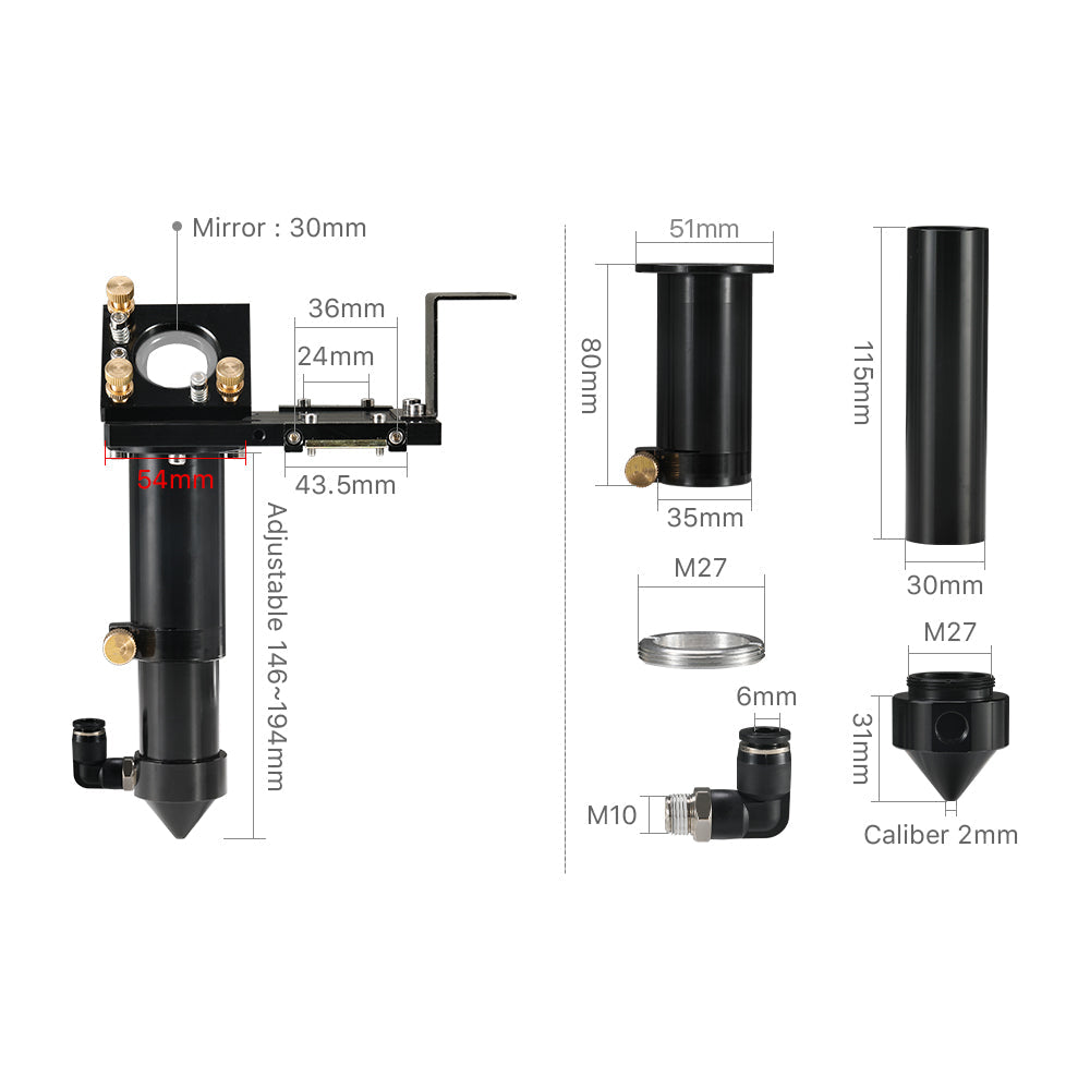 Cloudray G Series Black Laser Head Set With 1st Mirror Mount & 2nd Mirror Mount