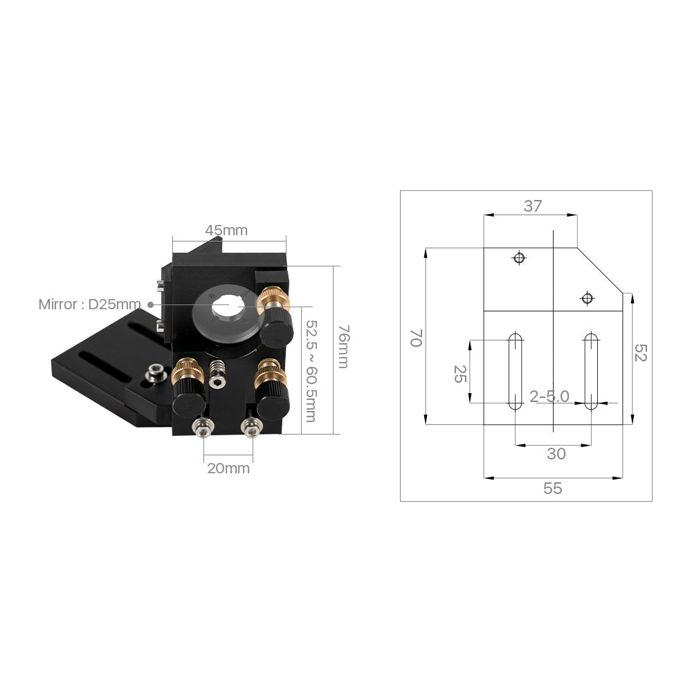 Cloudray E Series Black CO2 Laser Head Set With 1st Mirror Mount & 2nd Mirror Mount