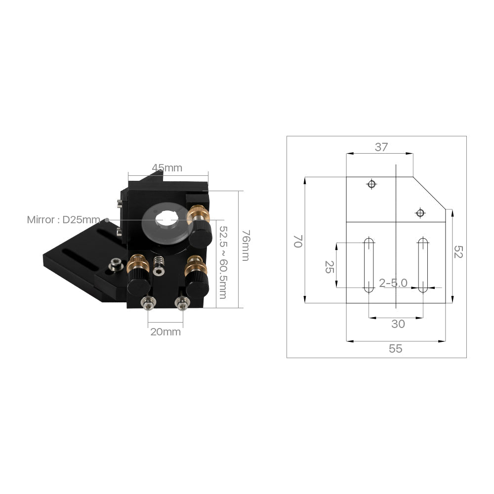 Cloudray E Series Black CO2 Laser Head Set With Focus Lens & Reflective Mirror*3