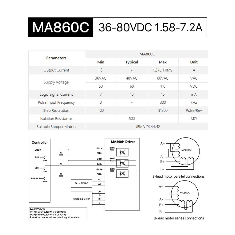 Cloudray MA860C 36-80VDC 1.58-7.2A Leadshinie 2 Phase Nema23/34 Stepper Motor Driver