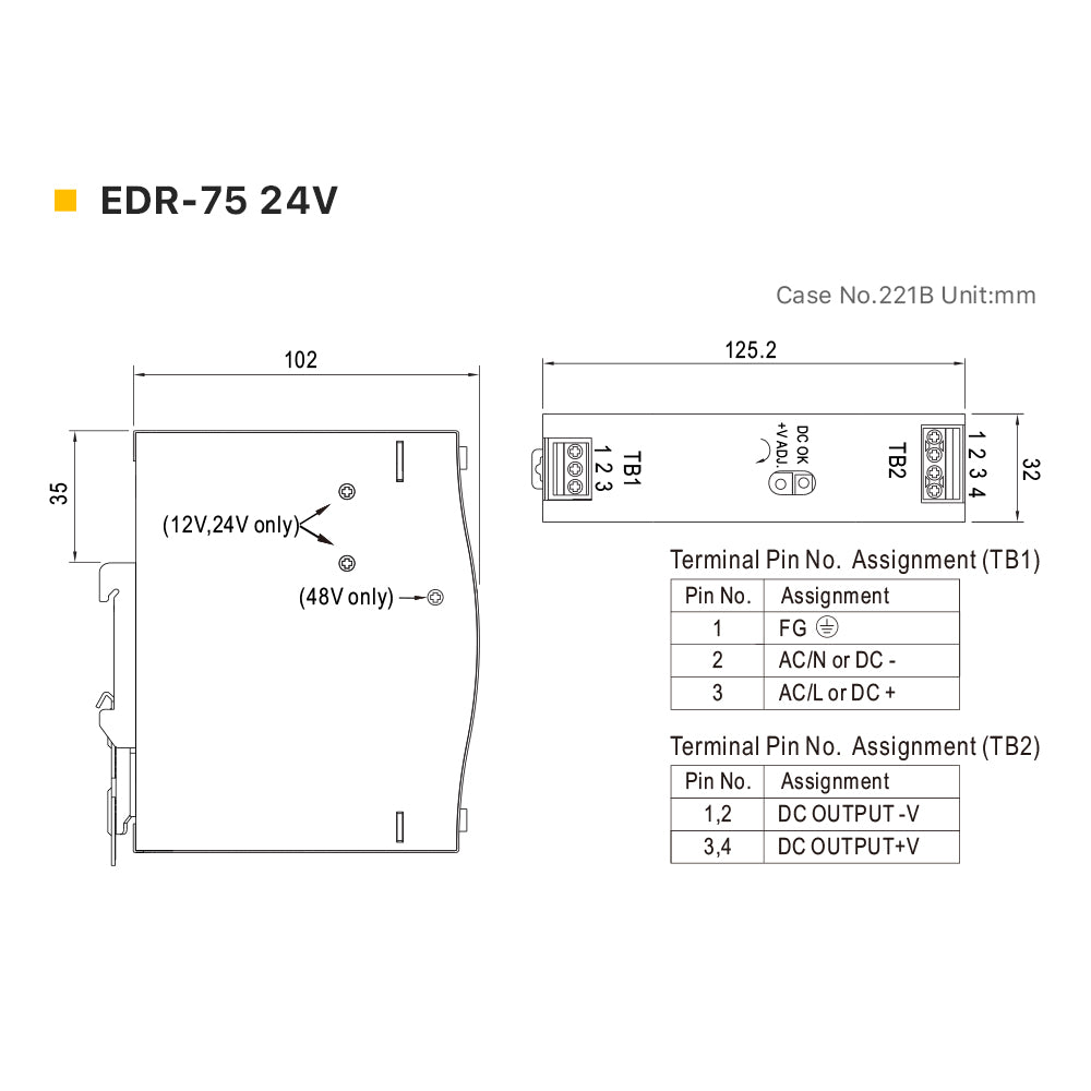 Cloudray Original MW EDR-75/120/150 Series 24V Rail Power Supply