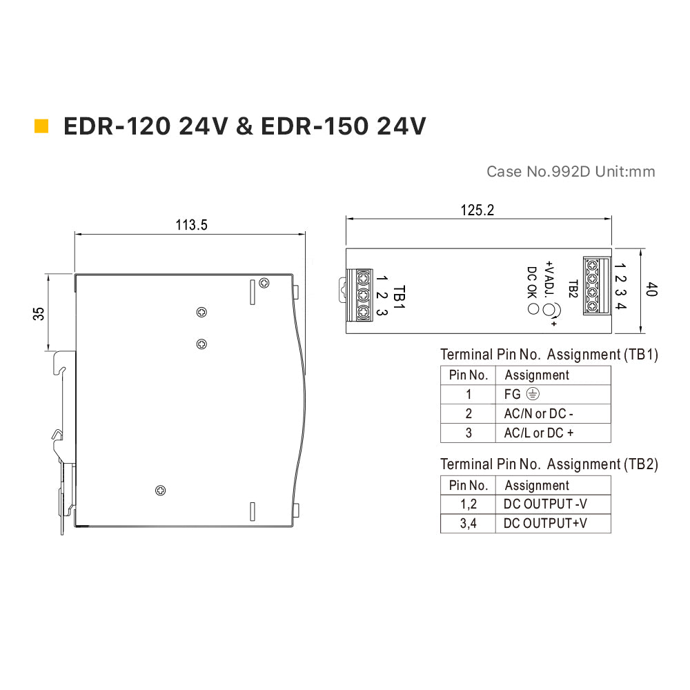 Cloudray Original MW EDR-75/120/150 Series 24V Rail Power Supply