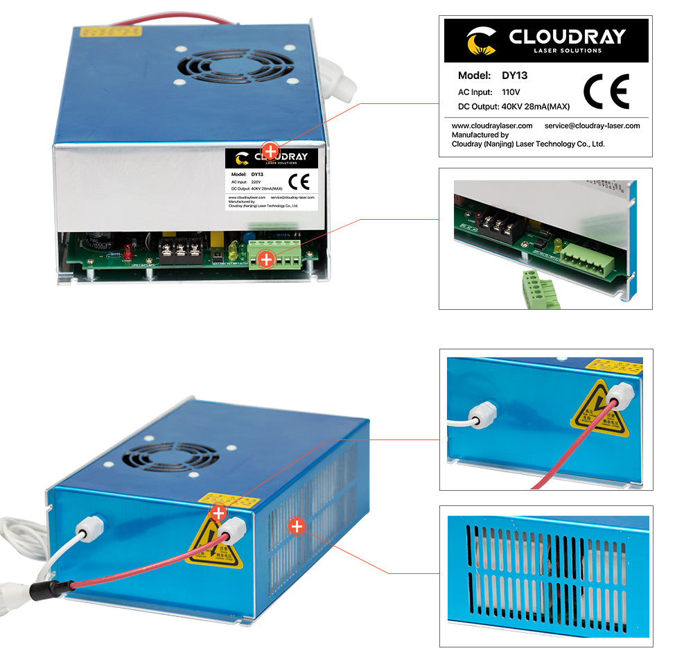 Cloudray Bundle For Sale W4 100W RECI Co2 Laser Tube + DY-13 100W Laser Power Supply