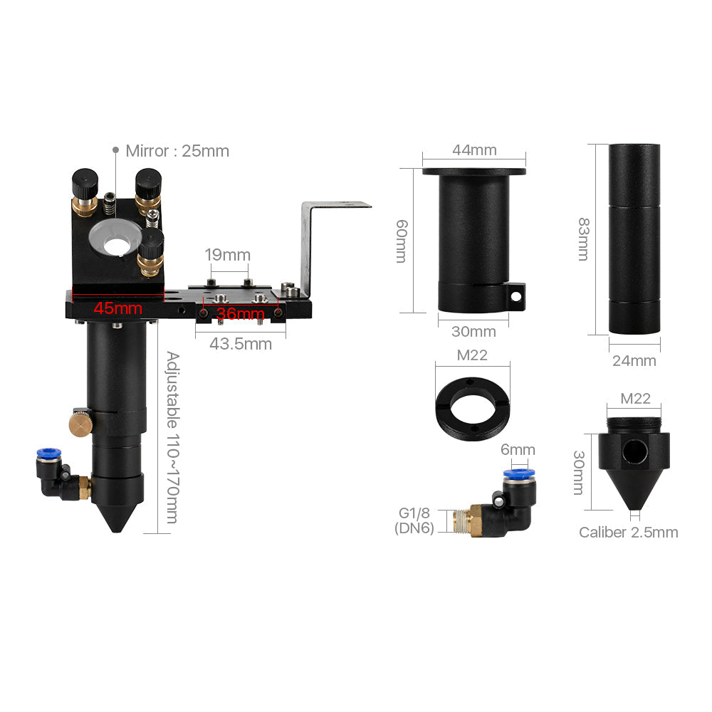 Cloudray E Series Black CO2 Laser Head Set With Focus Lens & Reflective Mirror*3